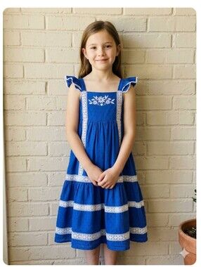Etta Vee Blue Embroidered Girls' Cotton Sundress